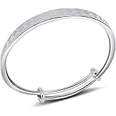 Desnuage Hammered Texture Sterling Silver Bracelet for Women - Adjustable Silver Cuff Bangle, Elegant Boho Chic Jewelry Gift