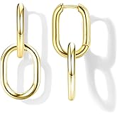 SIISPRI 14K Gold Plated Convertible Paperclip Link Earrings, Simple Dainty Geometric Circle Twist Huggie Hoop Earrings, Drop Dangle Earrings for Women Jewelry