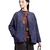 CORETIC Women's Cotton Linen Quilted Warm Jacket Coat Chinese Tang Suit Short Coats with Pockets