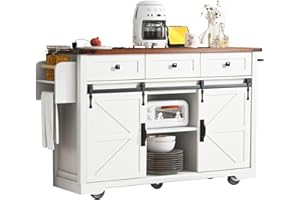 Ceecysaa Kitchen Island with Storage, Rolling Kitchen Island Cart with Power Outlet,Portable Kitchen Island on Wheels,Barn Do