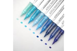 Yolaka Water Based Acrylic Paint Markers Blue, 9 Colors Acrylic Paint Pens Set with Soft Brush Tip, Marker Pen for Rock Painting, Egg, Wood, Glass, Paper, Mugs, Acrylic Painter Ink (Blue Series)