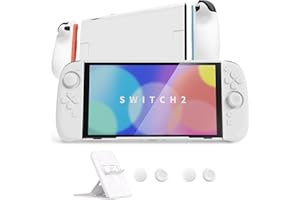 PlayVital Ranger Protective Case for Nintendo Switch 2 with Stand | Ergonomic Anti-Slip Silicone Grips, Dockable Hard Shell, 4 Thumbstick Caps | Quick-Release-Joycon Design Full-Body Cover, White