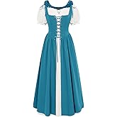 SCARLET DARKNESS Renaissance Costume Women Peasant Medieval Dress Short Sleeve Maxi Fairy Dresses with Pockets
