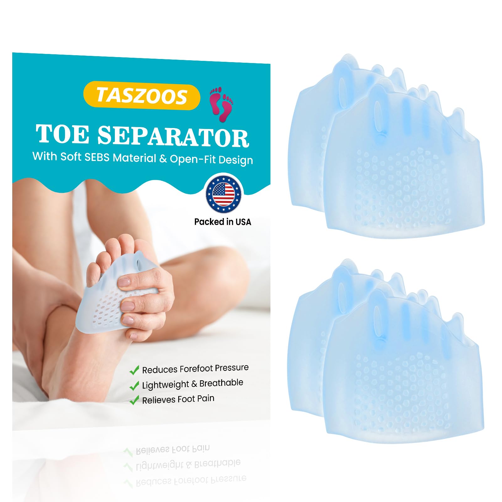 Photo 1 of TASZOOS Toe Separators & Metatarsal Pads for Women & Men – 4 PCS Toe Spacers, Ball of Foot Cushions for Pain Relief, Metatarsalgia, Morton’s Neuroma, Comfortable Foot Pads for Walking, Standing