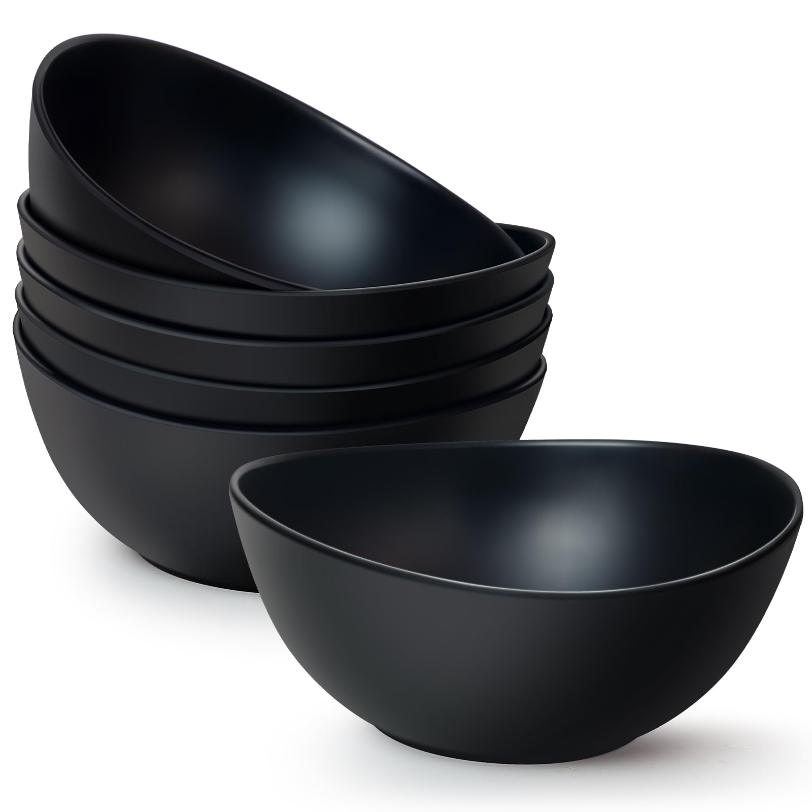 Photo 1 of 6.2'' Bamboo Fiber Cereal Bows Set of 6, Soup Bowls 24 Oz for Serving Salad, Snack, Side Dishes, Modern Oval Lightweight Bowls for Breakfast,Lunch and Dinner, Dishwasher and Freezer Safe(Matte black)