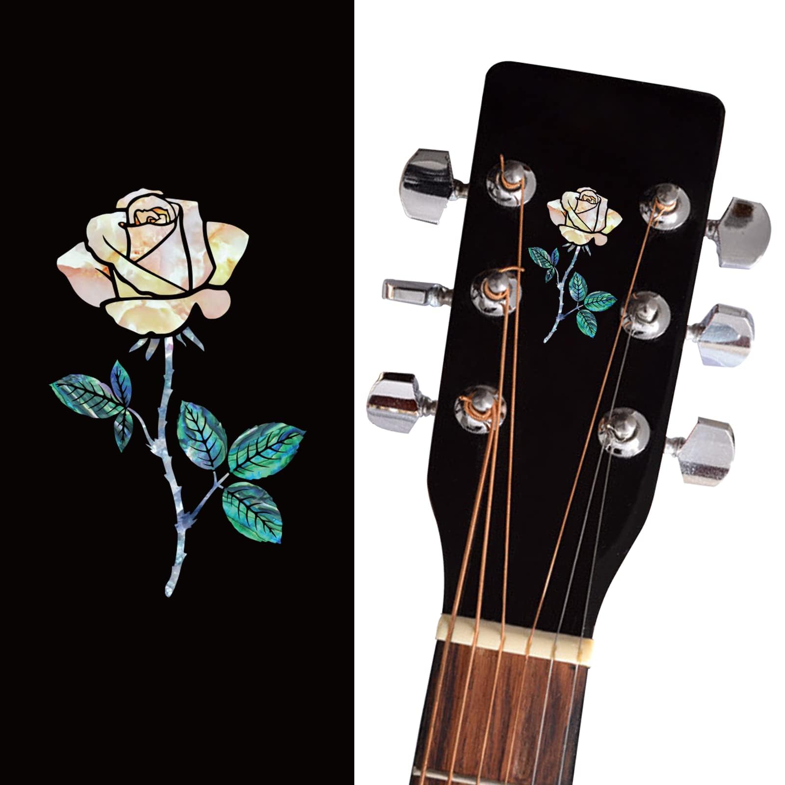 PLIGREAT 2 Pcs Guitar Head Stickers, Guitar Headstock Decals, Removable Rose Stickers for Acoustic Guitars Electric Guitars Bass Decor Guitar Board Decals DIY Musical Instruments Decorations