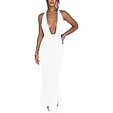 LuFeng Women's Sexy Sleeveless Summer Dress Backless Deep V Neck Halter Bodycon Maxi Party Dress