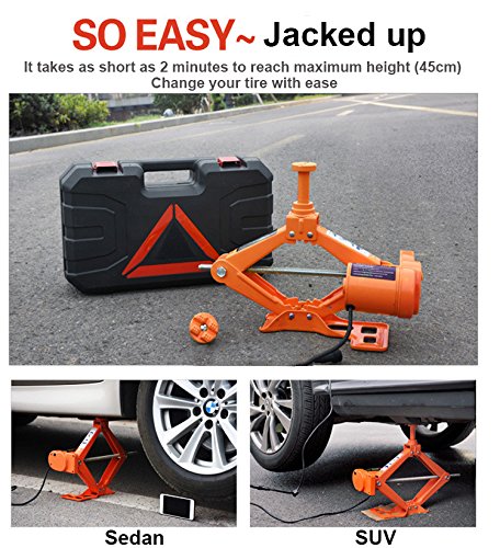 Electric Car Floor Jack 5 Ton All-in-one Automatic 12V Scissor Lift Jack Set for Sedans SUV w/Remote Tire Change Repair Emergency Tool Kits Floor Jack for Vehicle Truck Van Wheel Change (5T)