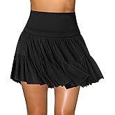 Women's Mini Skirt Skort Flowy Pleated High Waisted Ruffle Tennis Skirts for Women Athletic Skater Golf with Shorts Pockets