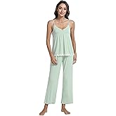 DREAMHALO Pajamas for Women Soft Cami Top with Pants Sleeveless Pajama Sets V Neck Sleepwear Viscose from Bamboo Pjs S-XXL