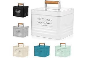 ELITAPRO Dryer Sheets Holder Modern Farmhouse Dryer Sheet Dispenser Container, Metal Dryer Sheet Box, Farmhouse Decor with Lid, Lint Bin for Laundry room, Storage Box, laundry room decoration, White