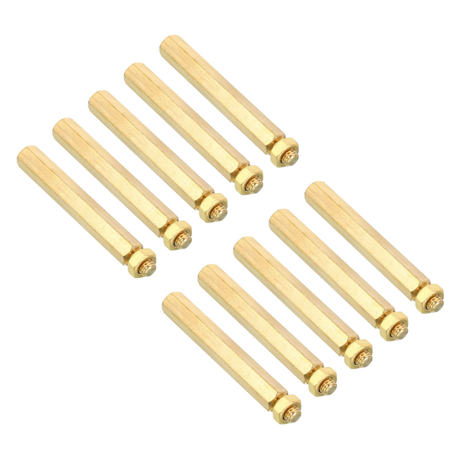 PATIKIL 50mm+6mm M5 Standoff Screws, 10 Pack Brass Hex PCB Standoffs Nuts for Motherboards, Computer Cases, Circuit Boards, Electronics, Gold Tone