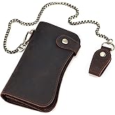 JOYIR Vintage Brown Crazy Horse Leather Wallet for Men with Detachable Chain, RFID Blocking Biker Long Wallet Holds Phone, Cash & 14+ Cards, Retro Motorcycle Rfid Wallet