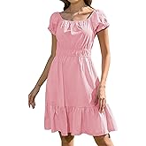 Alaster Queen Womens Summer Dresses 2025 with Pockets Casual Puff Sleeve Square Neck A Line Off The Shoulder Dress