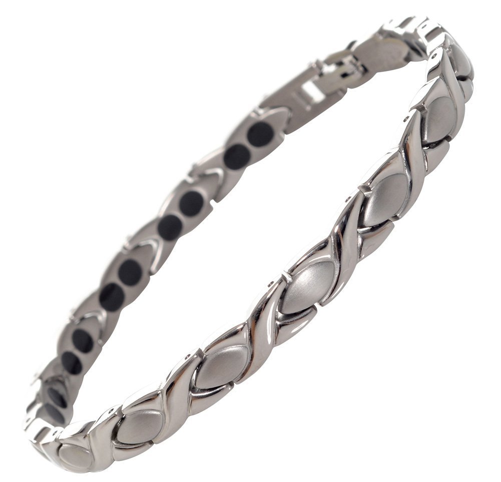 Titanium Hugs & Kisses Magnetic Bracelet in a Silver Finish - Extra Strong Magnets