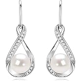 Freshwater Pearl Drop Earrings for Women, Sterling Silver Pearl Dangle Earrings Wedding Jewelry Gift for Bride Bridesmaid