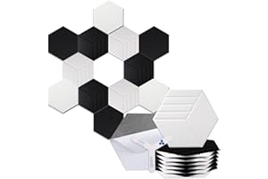 Mollywell High Density Carved Pattern Hexagonal Acoustic Panel Self Adhesive Wall Decor - Sound Absorbing Panel - Sound Proof Panels - Polyester Soundproof Wall Panels 12 Pack,Black and White,S4