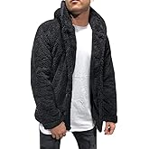 PASLTER Mens Fuzzy Sherpa Jacket Fluffy Fleece Open Front Cardigan Button Down Coat Winter Warm Thicken Lined Outwear