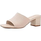 Shoe'N Tale Heeled Sandals For Women Square Open Toe Heeled Mules Chunky Block Low Heel Slip On Slides