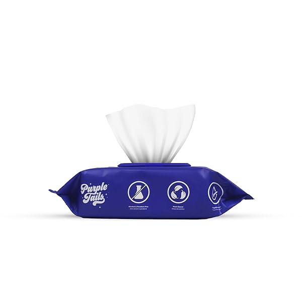 PURPLE TAILS DOG WIPES – 400 DOG WIPES FOR PAWS AND BUTT, FUR, EARS – PLANT-BASED DOG PAW WIPES – CLEANING WIPES FOR PETS – PUPPY WIPES WITH ALOE VERA, SHEA BUTTER – 4 X 100 PACK