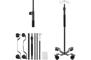 Crilealym IV Pole with Wheels,47 to 100In Infusion Floor Stand Telescopic with 4 Hooks IV Bag Holder Stand Portable Feeding Pump Stand Frosted Pipe Extension Pole IV Influsion Pole (Black)