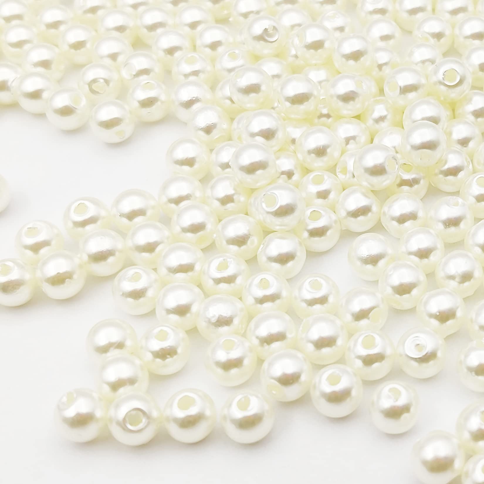 Pearls Beads, 1450 Pcs Round Loose Art Beads, 6mm White Pearls, Luster Glossy Polished for DIY Art Craft Jewellery Making Decorations