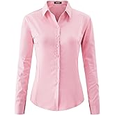 jonivey Womens Long Sleeve Button Down Stretch Dress Shirt Soft Wrinkle Free Work Casual Business Office Blouse