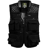 Gihuo Men's Fishing Vest Utility Safari Travel Vest with Pockets Outdoor Work Photo Cargo Fly Summer Vest
