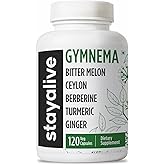 STAY ALIVE Gymnema Sylvestre 25:1 Extract, 120 Capsules with Bitter Melon, Ceylon Cinnamon, Berberine, Turmeric, Ginger, Amla Powder and Fenugreek, Non-GMO & Gluten Free Gymnema Sylvestre Supplement