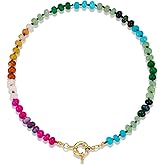 CLASSYZINT Amber Stone Beaded Gemstone Necklace for Women Boho Rainbow Bead Choker Neckalce Natural Stone Necklace