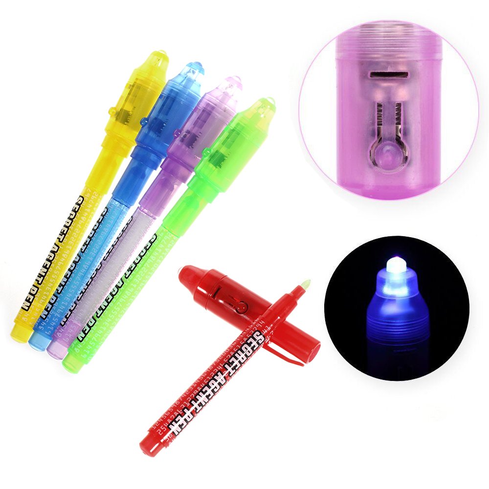 Invisible Ink Pen Stocking Stuffers: MALEDEN 6 Pcs Upgraded Spy Pen with UV Light Magic Marker for Secret Message, Kids Halloween Goodies Bags, Christmas Stockings, Party Favors Toy, Individual Packed