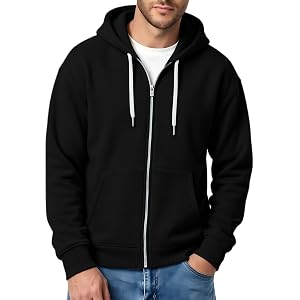 Zip Up Hoodie Men Long Sleeve Solid Color Plain Hooded Sweatshirts Casual Fall Spring Track Jackets