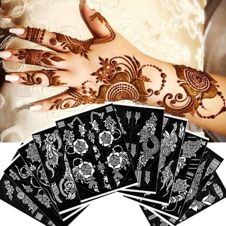 XMASIR 10 Sheets Tattoo Stencils Hand Arm Temporary Templates 25x18 cm