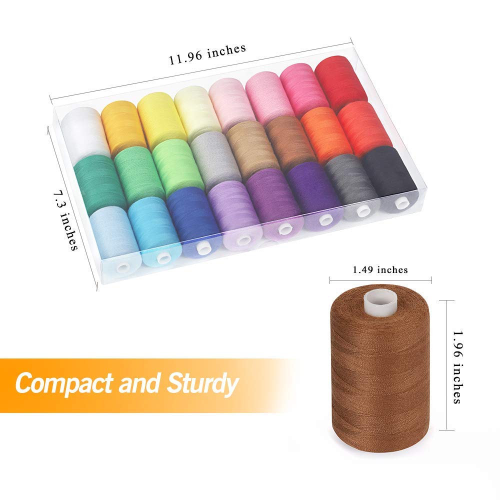 NEX Sewing Thread 24 Spools, 1000 Yards Each Cotton Thread Kit for Hand Stitching & Sewing Machine, Quilting, Embroidery - 24 Colors