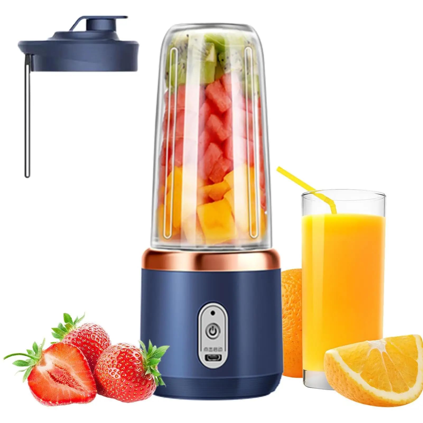 Photo 1 of Generic Portable Blenders Juicer for Shakes and ?????????,Mini Blenders with 6 Blades Powerful & One Touche Operation Cutting Capability for Kitchen Travel USB Rechargeable (Dark Blue), 400ml