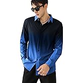 OYOANGLE Men's Ombre Long Sleeve Dress Shirts Button Down Collared Work Shirt Top Business Formal Shirts
