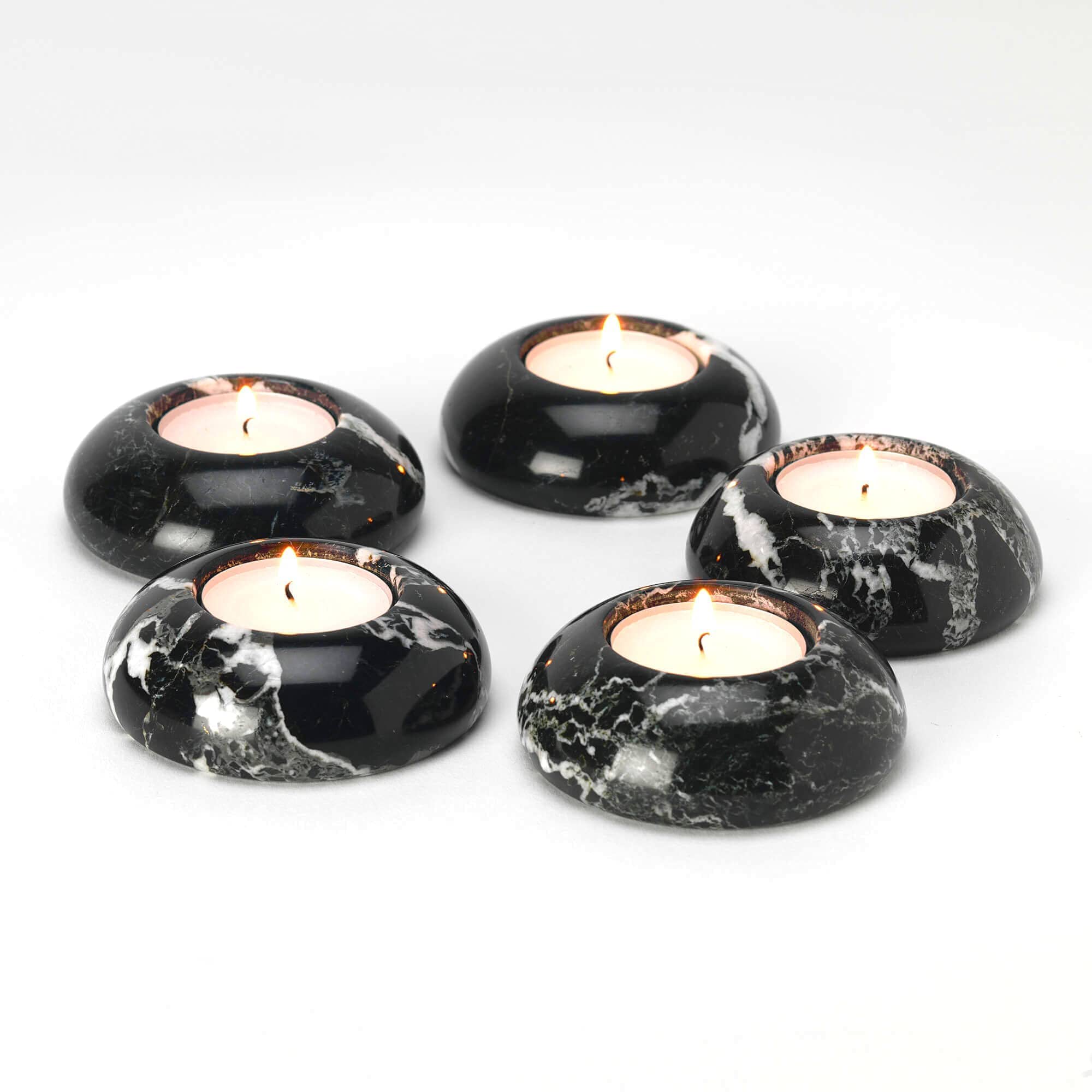 Himalayan Black Marble Dome Tea Light Candle Holders - Tea Lights Included!