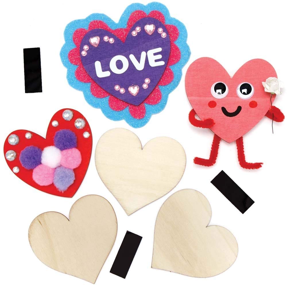 Baker Ross AX692 Heart Fridge Magnets - Pack of 12, Fridge Magnets for Kids Painting Arts and Crafts Activities, Great for Valentine’s Day,Small