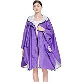 Womens Rain poncho Waterproof Raincoat Free Size with Hood Zipper Storage Pouch with Belt