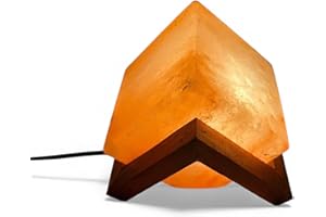 Selrosa Himalayan Pink Salt Cube Lamp – Natural Rock Salt Light with Wooden Base, Warm Amber Glow for Home Decor, Room Decor 
