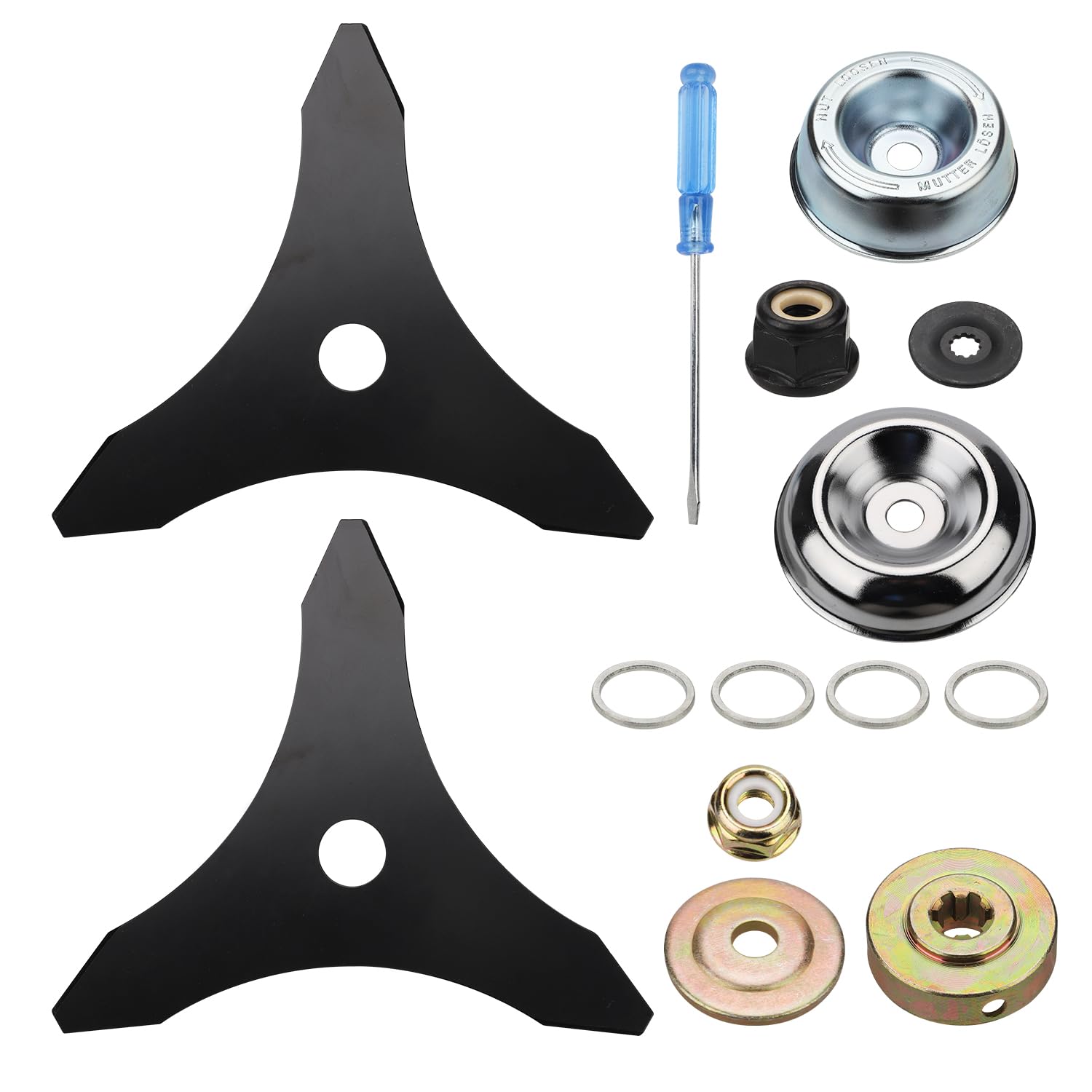 NQEUEPN 2pcs Brush Cutter Blade, 10 Inch 3 Teeth Brush Cutter Blade with 2 Different Adapter Kits Compatible with Stihl Brush Cutters Trimmers Lawn Mowers