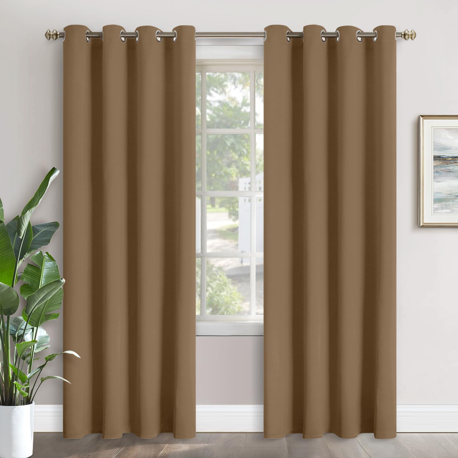 YoungsTex Taupe Blackout Curtains 90 Inches Length for Living Room - Thermal Insulated Drapes with Grommet Room Darkening Privacy Extra Long for Dining Bedroom, 2 Panels, 52 x 90 Inch Image