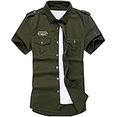 Gihuo Men's Military Tactical Shirt Short Sleeve Cargo Work Outdoor Hiking Camping Hunting Fishing