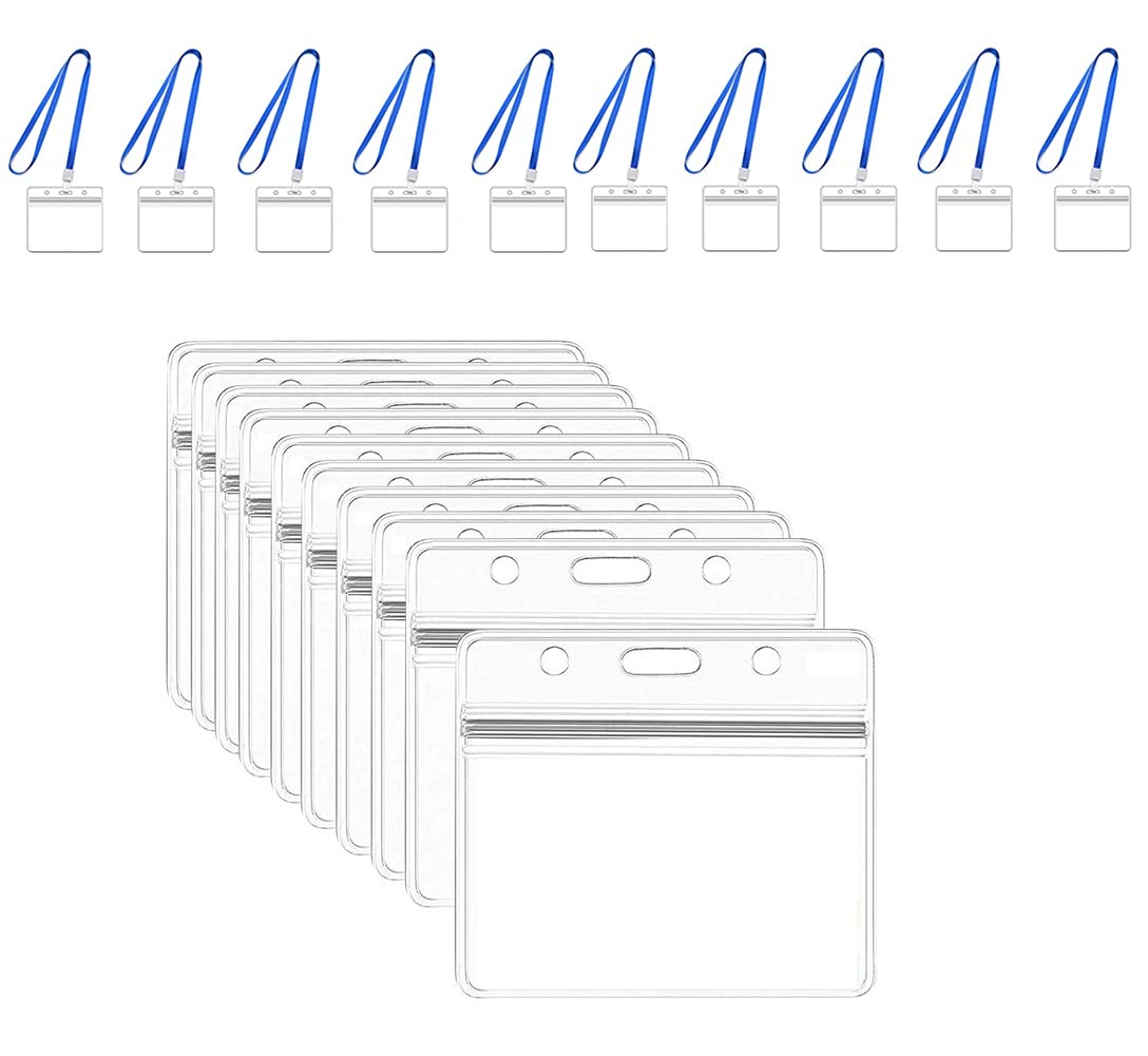 XIZONLIN Lanyard ID Card Holder, 10pcs Waterproof Plastic Badge Holders Name Tag Clear Badge ID Card Holders with Lanyards