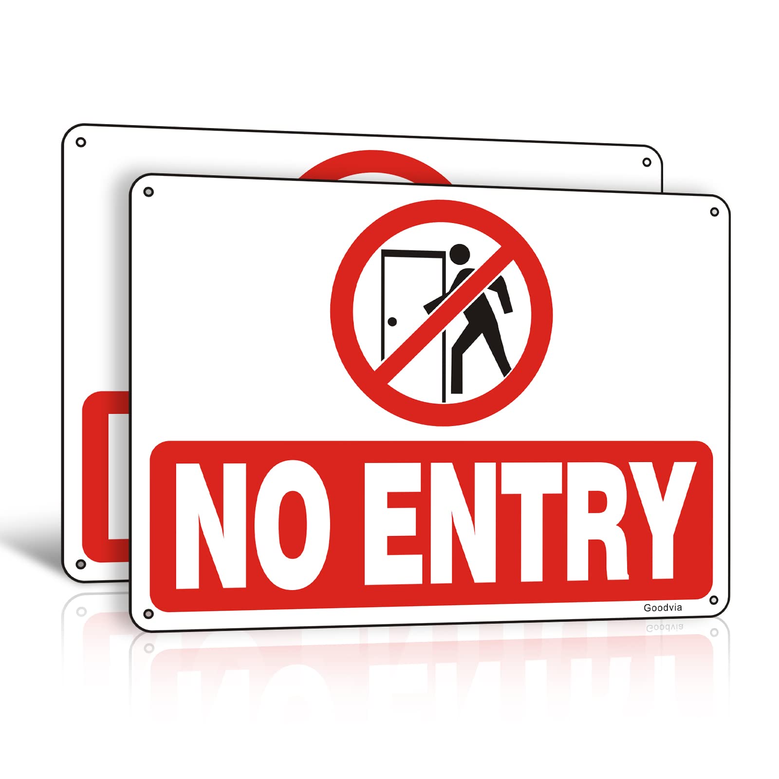 Goodvia No Entry Signs Reflective Aluminum 7 x 10 Inches Metal with 4 Pre-Drilled Holes Easy Mounting Indoor Outdoor Use 2 Pack