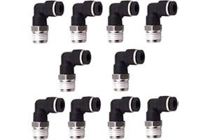 YARRKC 10 Pack Push to Connect Air Fittings 90 Degree Pneumatic Tube Fitting Male Elbow 1/4" Tube OD x 1/4" NPT Thread