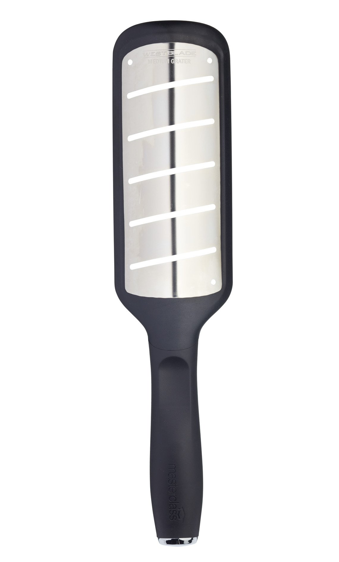 MasterClass West Blade Handheld Stainless Steel Cheese Grater with Handle, 29 x 6.5 cm (11.5'' x 2.5'') - Medium Holes, Black