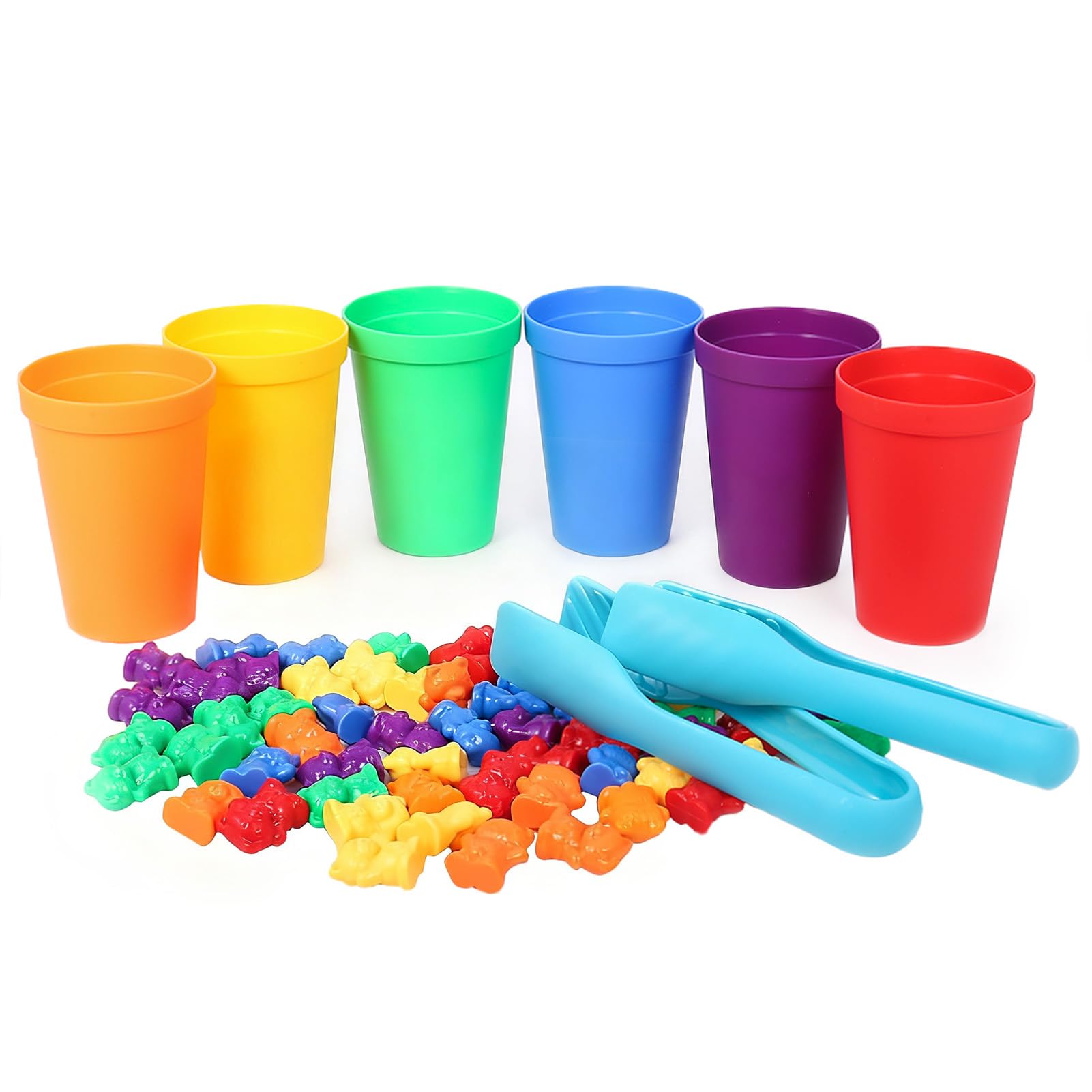 GSrenyu 71pcs Rainbow Counting Bears Set with Sorting Cups, Dices and Tweezers Color Sorting & Matching Game for Preschool Learning Educational Math Manipulatives