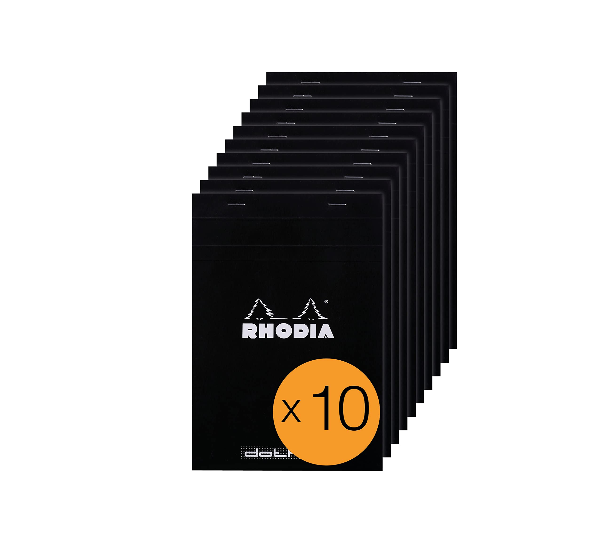RHODIA 16559C - Stapled Notepad Dot pad N°16 Black - A5 - Dot Dotted - 80 Detachable Sheets - White Clairefontaine Paper 80 g/m² - Coated Card Cover - Pack of 10 pads