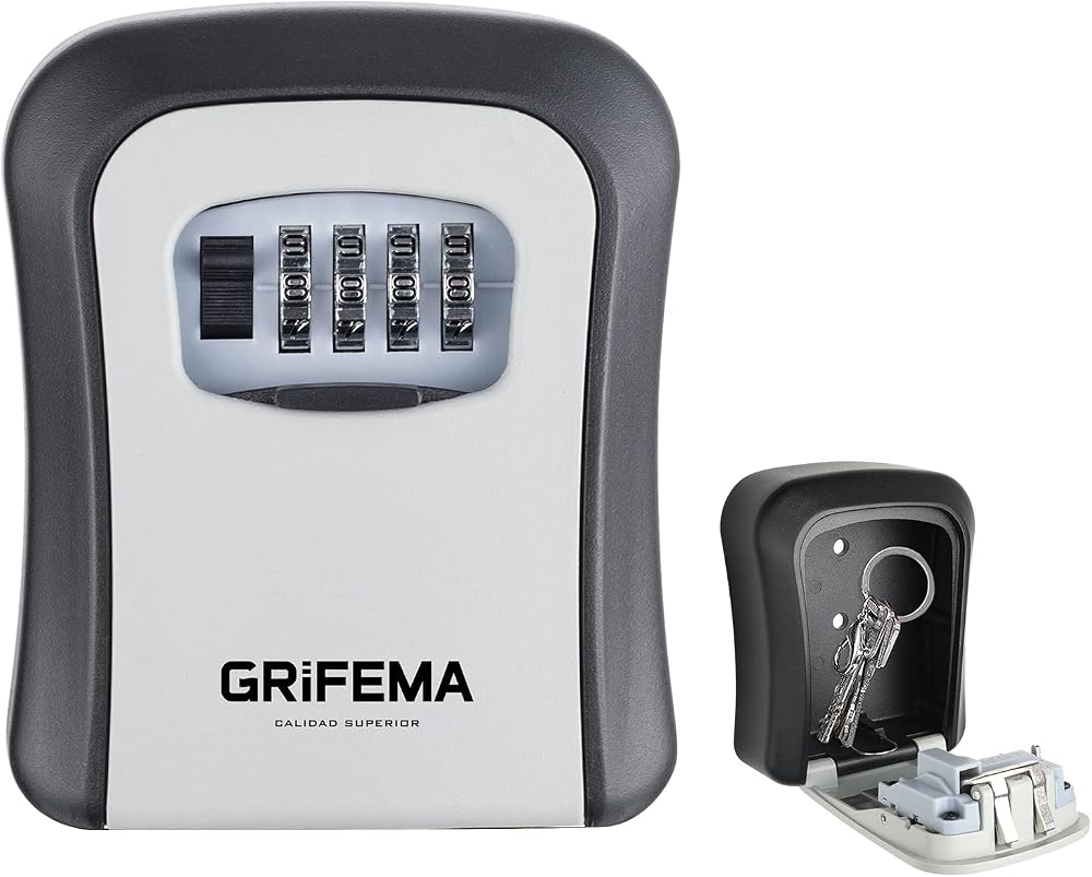 GRIFEMA Key Safe Wall Mounted 4 Digit Code Outdoor Lock Box Gray GA1003-1